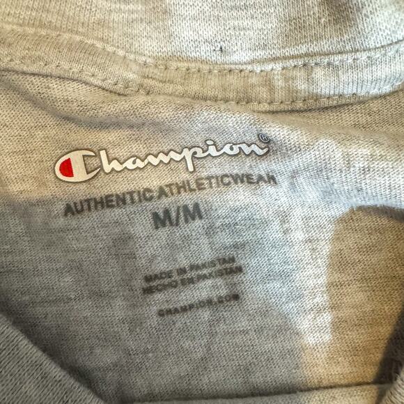 Champion Gray T-Shirt w/ Pink Script Logo | Boxy Split Hem Athletic Tee Size M - Picture 4 of 6